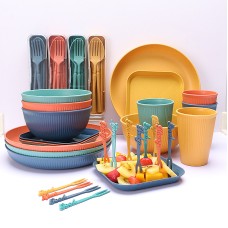 小麥秸稈碗碟盤杯餐具套裝