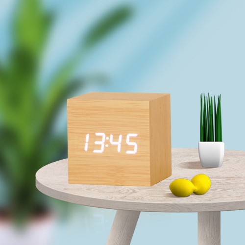 方形木頭多功能電子鬧鐘